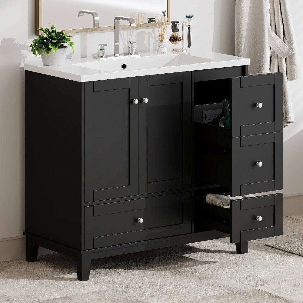 36 Inch Modern Bathroom Vanity with USB Charging and Ample Storage