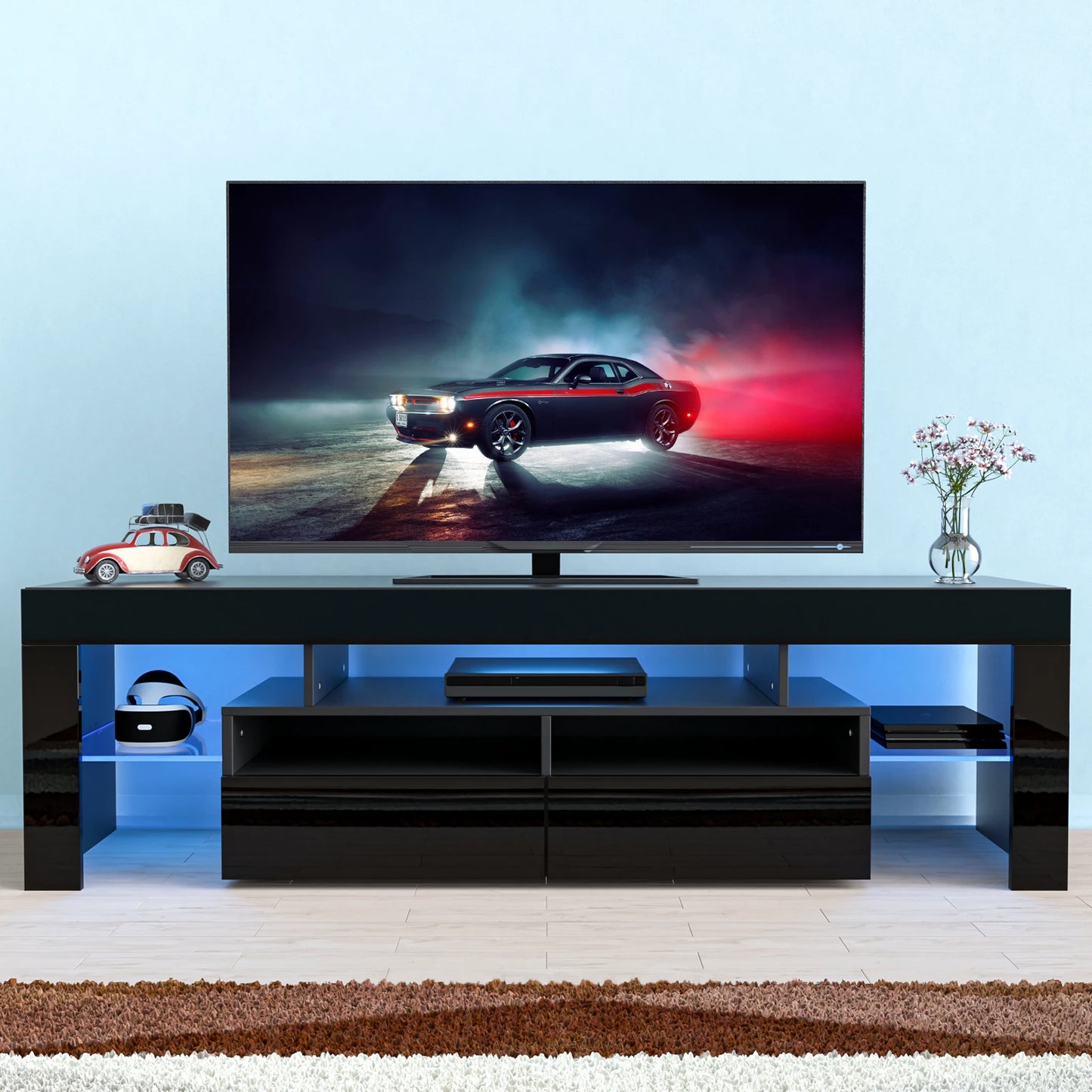 71 Inch LED TV Stand Modern Entertainment Center with RGB Light Storage