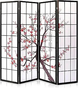 Classic Japanese Screen Room Divider Portable 4-Panel Folding Divider