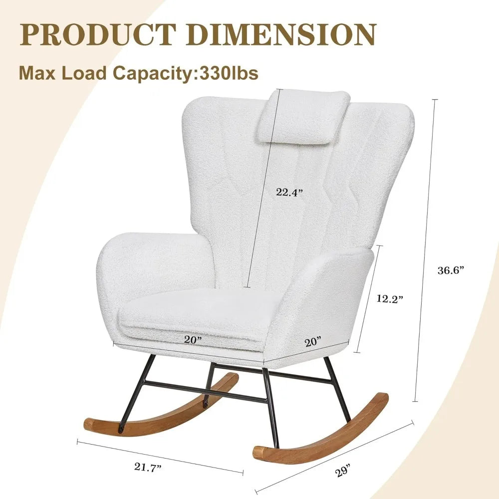 Rocking Chair Nursery Upholstered Glider Armchair High Backrest Padded Seat