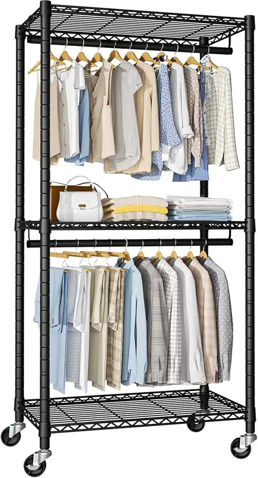 Heavy-Duty Portable Closet Garment Rack Adjustable Shelves 76 Inch
