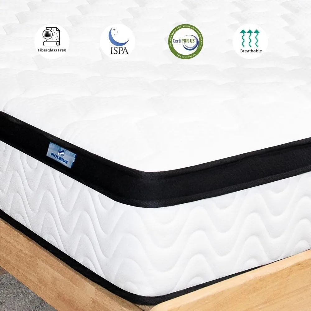 Ljustra Full Size Mattress 12 Inch Hybrid Memory Foam Pocket Springs