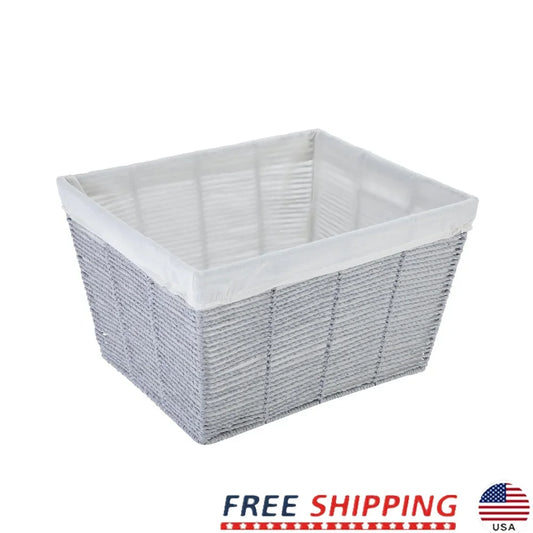 Medium Grey Twisted Paper Rope Decorative Storage Basket with Handles