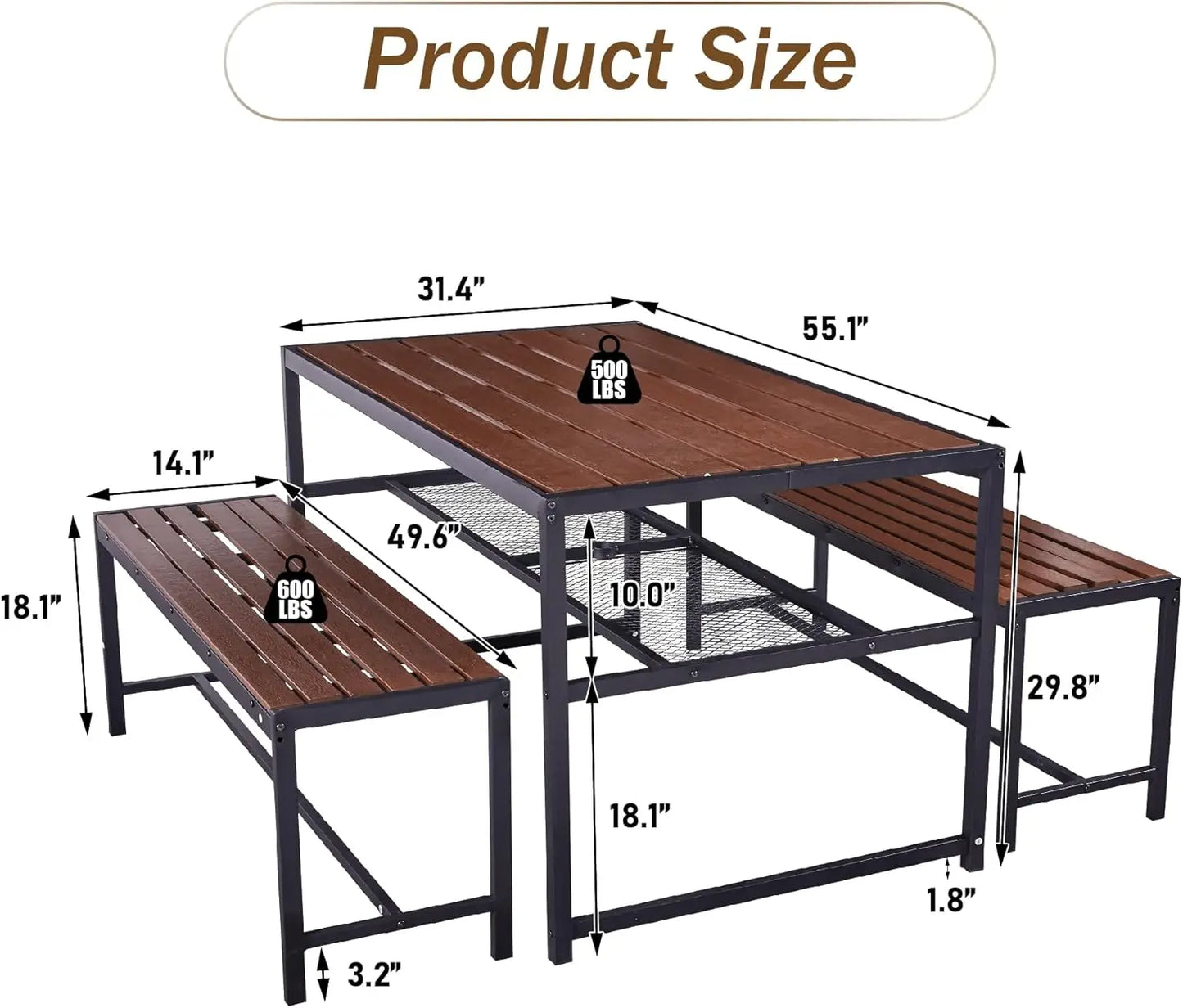 Outdoor Picnic Table Set with Umbrella Hole and Storage Shelf for 6