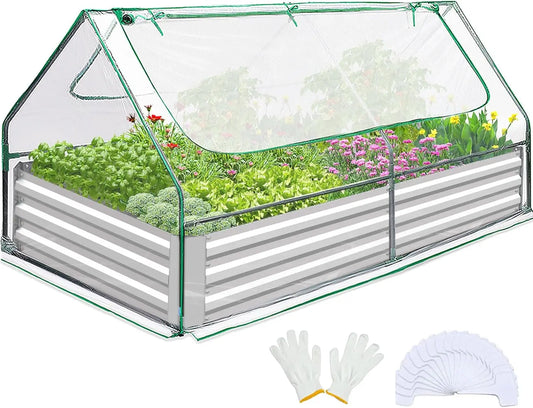 Raised Garden Bed Outdoor Galvanized Metal Planter Mini Greenhouse Kit