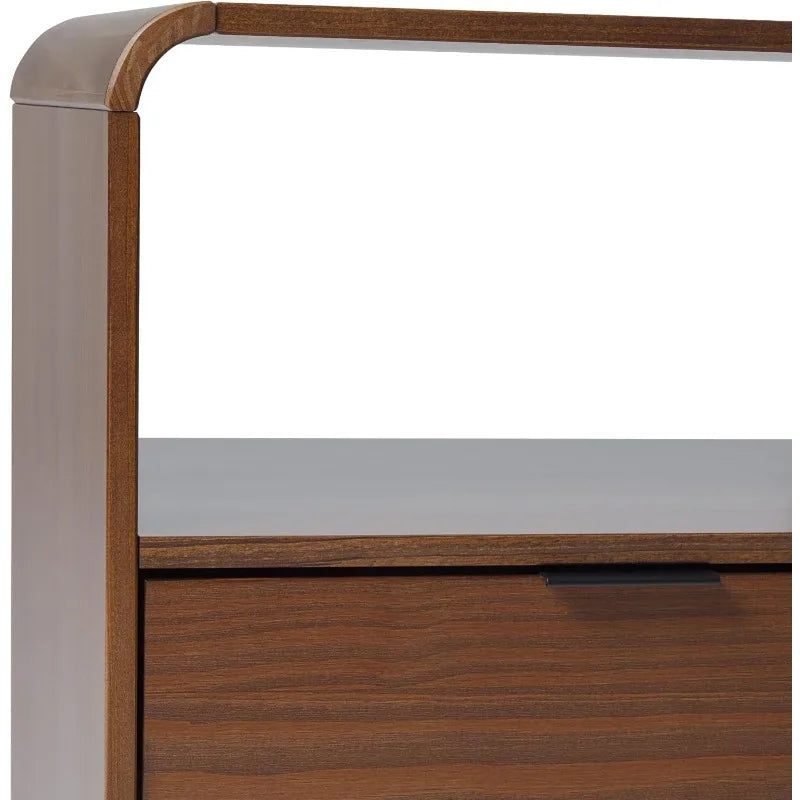 Ljustra Modern Curved-Top Solid Wood Nightstand 1-Drawer Open Cubby