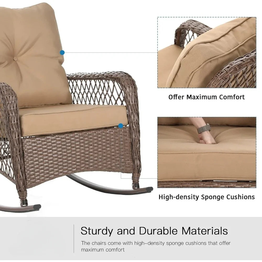 Ljustra 3 Piece Patio Furniture Set Wicker Rocking Chairs Coffee Table