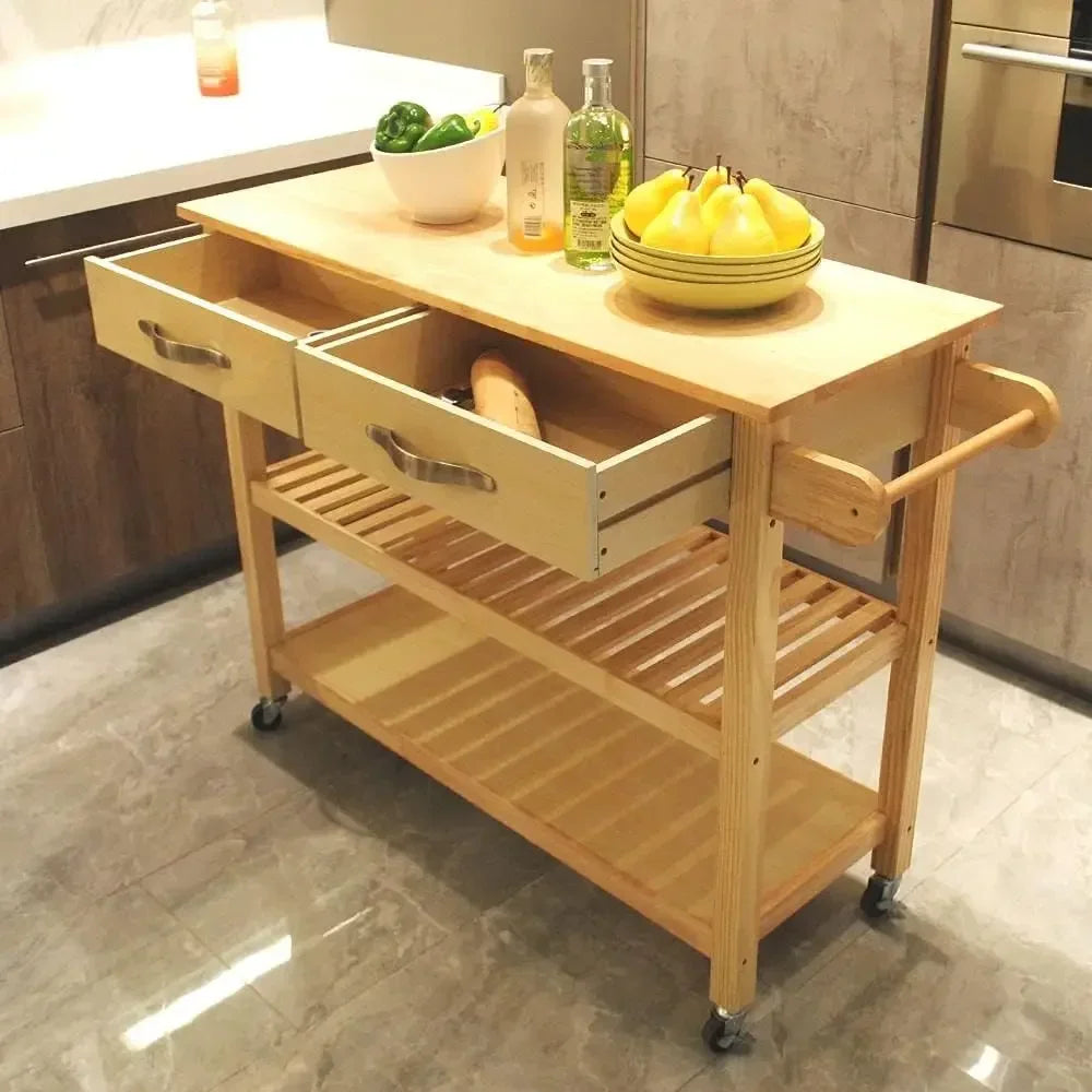 Rolling Kitchen Island Cart Utility Trolley 3 Tier Storage with Drawers
