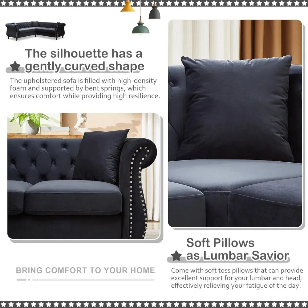 Ljustra 83.5" Oversized L-Shaped Velvet Couch 5-Seater Sofa