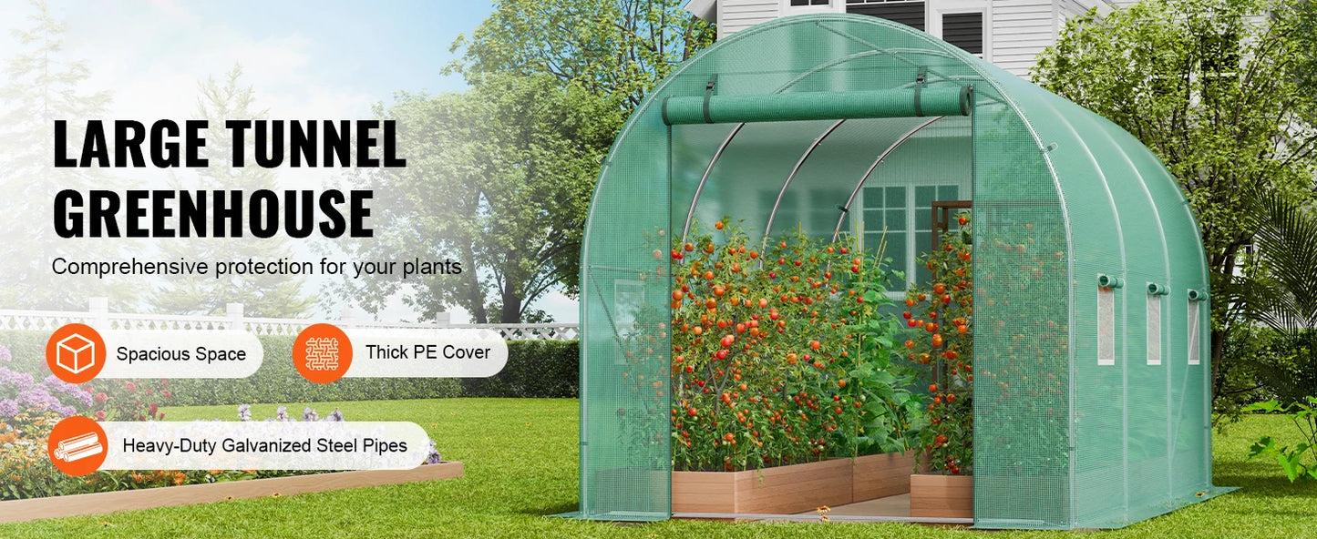 Large Walk-in Tunnel Greenhouse Heavy-Duty PE Cover Steel Frame