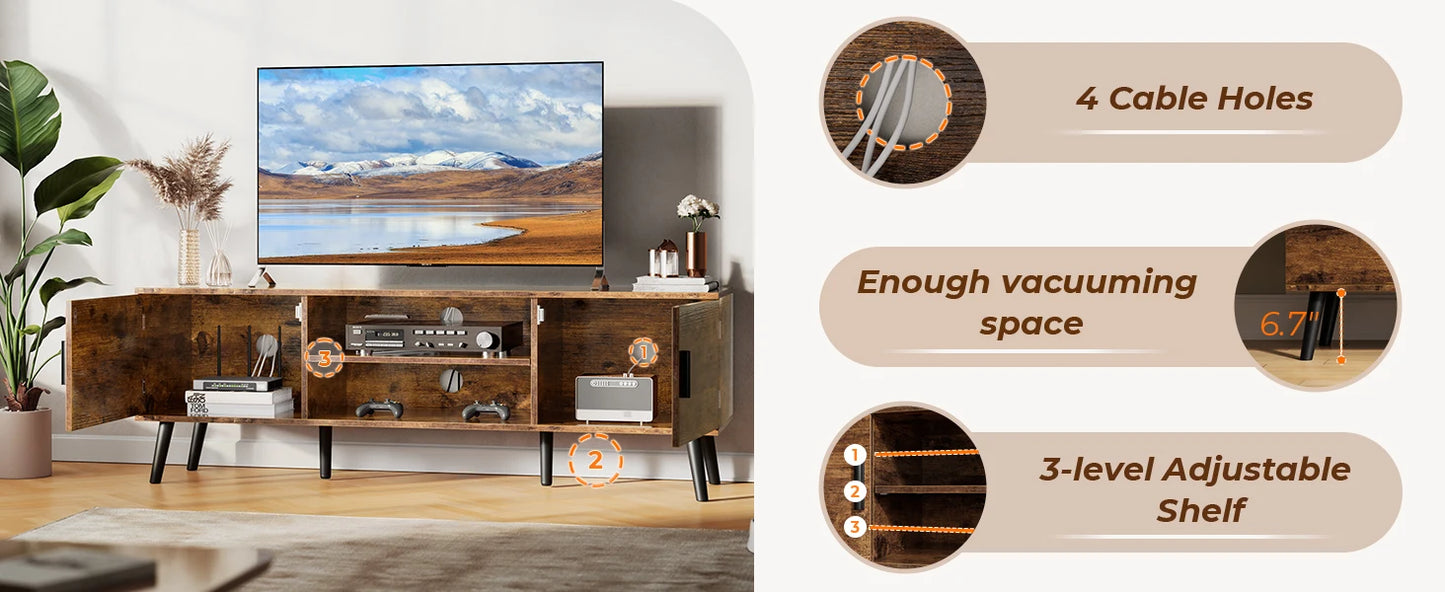 TV Stand for 55 Inch TV with Adjustable Shelf and 2 Cabinets