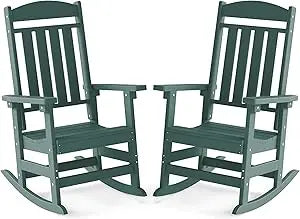 Outdoor Rocking Chair Set of 2 High Back HDPE All Weather Resistant