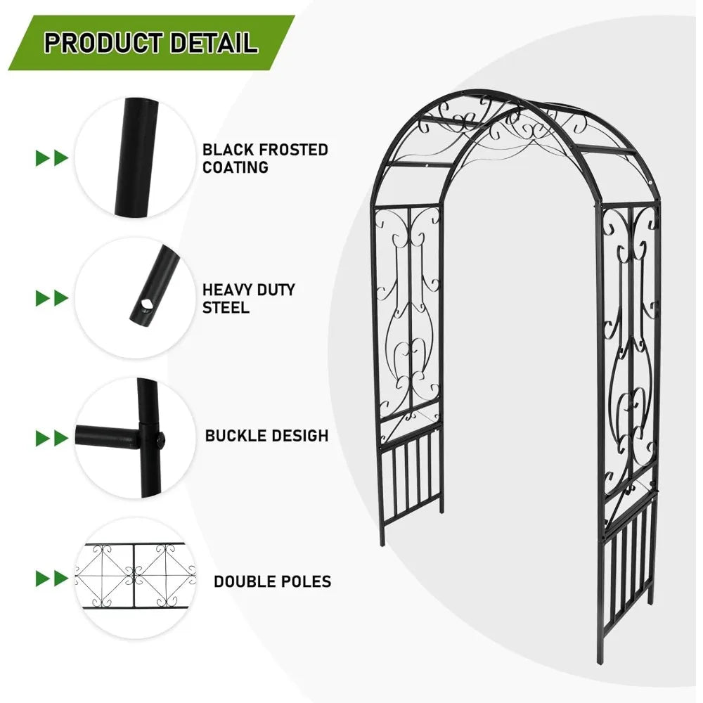 Garden Arch Trellis 7.2ft Metal Pergola Arbor Climbing Plant Support