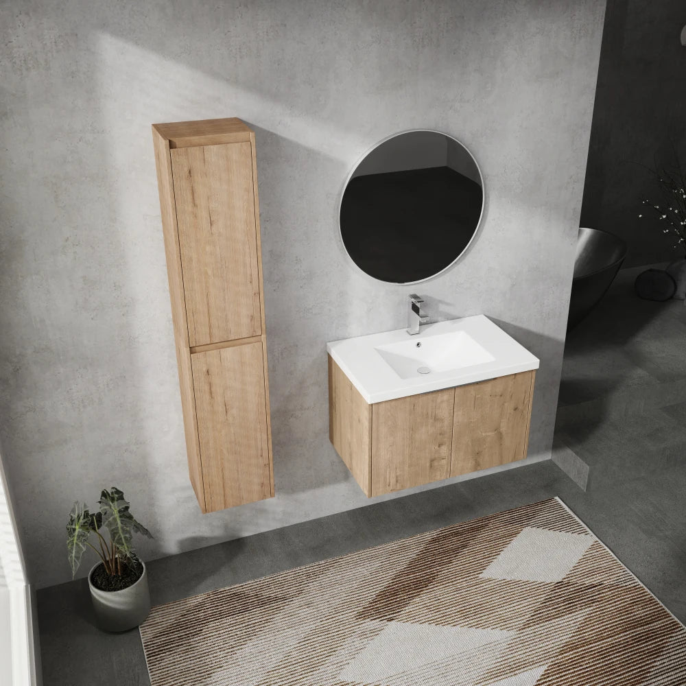 30 Inch Wall Mounted Bathroom Vanity With Sink and Side Cabinet