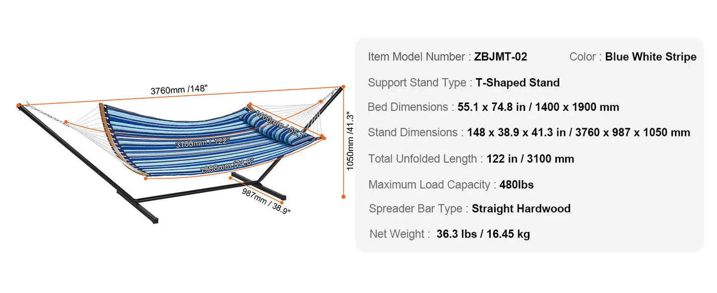 Ljustra Double Hammock with Stand Pillow Portable Outdoor Relaxation