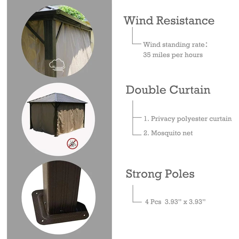 10x12 Hardtop Gazebo Metal Pavilion with Sidewalls for Patio Backyard