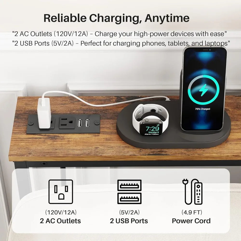 2-Pack Adjustable Height Console Table with Power Outlets for Living Room