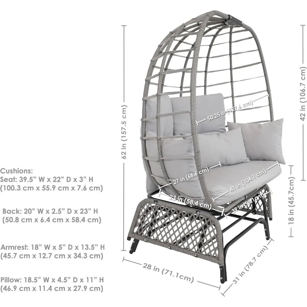 Double Outdoor Egg Chair Glider Rocking Chair for 2 with Cushions