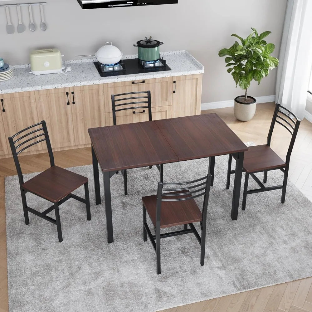 63 Inch Extendable Dining Table Set for 4-6 with Chairs Kitchen Furniture