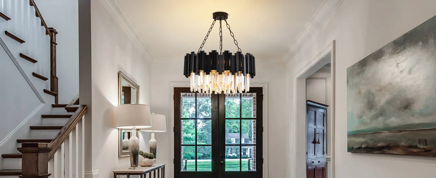 Black Crystal Chandelier Modern 9-Light Fixture for Living Room Entryway