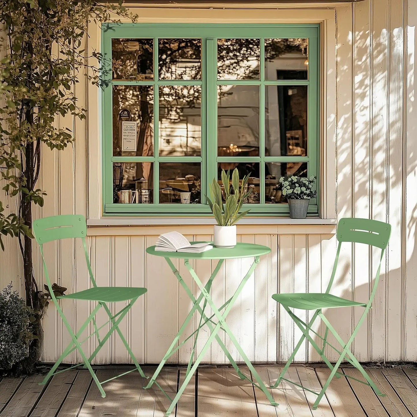 Ljustra Patio Bistro Set 3-Piece Folding Outdoor Furniture Garden Table