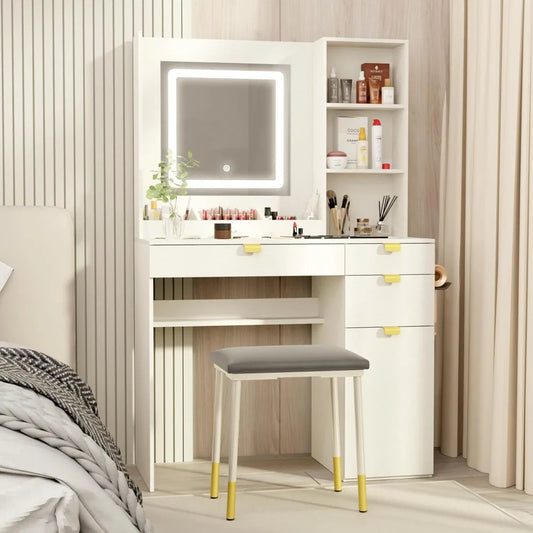 Vanity Table Set with Mirror and Lights Modern Makeup Dressing Table