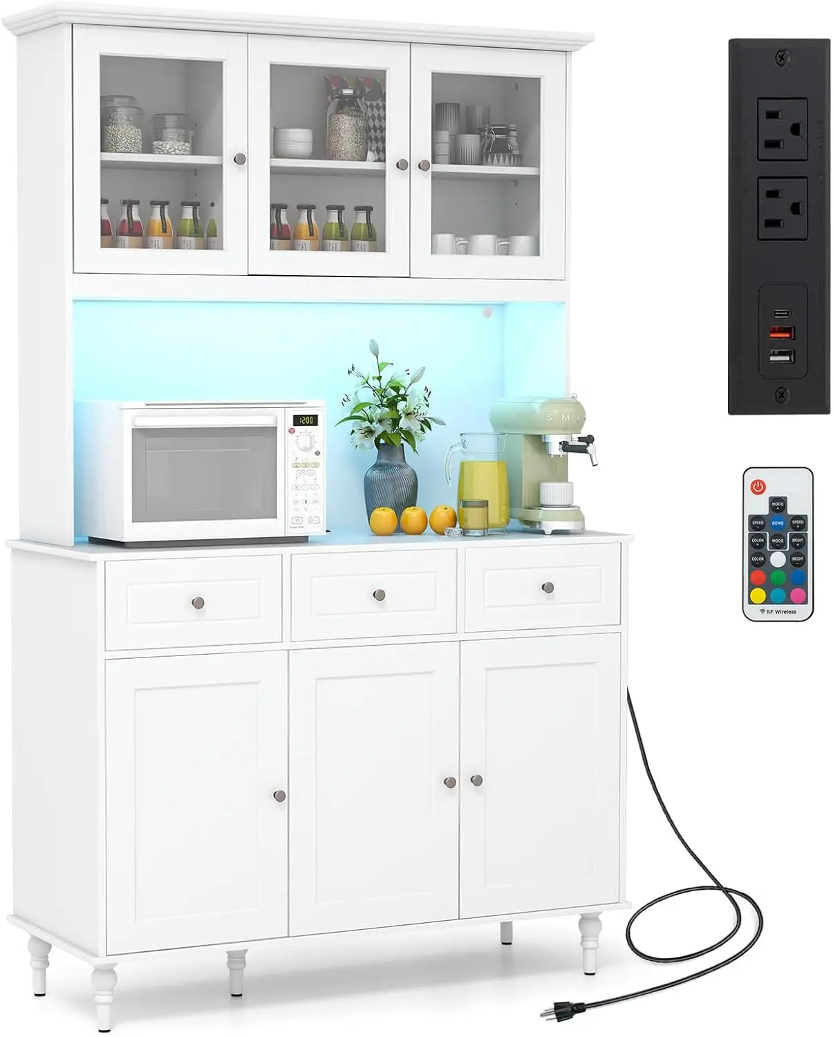 77 Inch Large Pantry Cabinet Kitchen Buffet Hutch with LED Lights