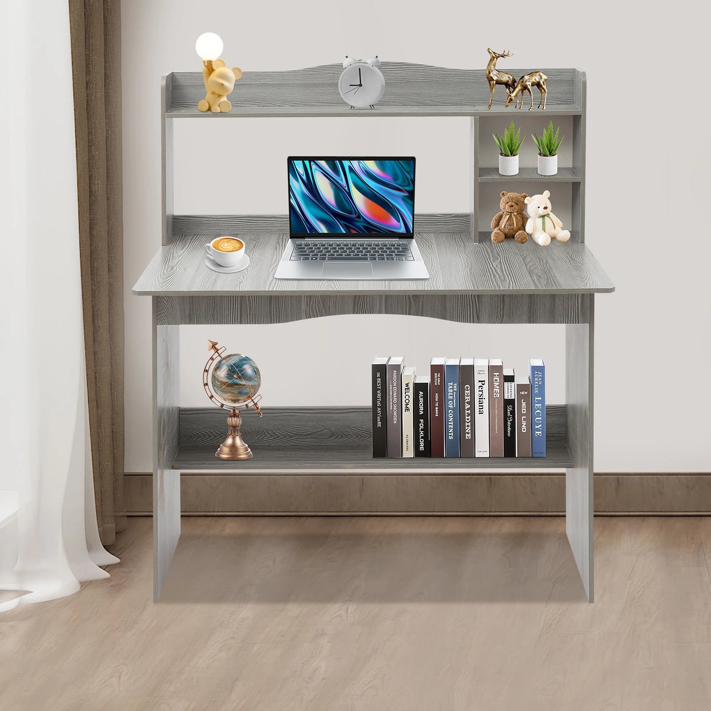 Modern Home Office Desk with Bookshelf Compact Study Desk for Small Spaces