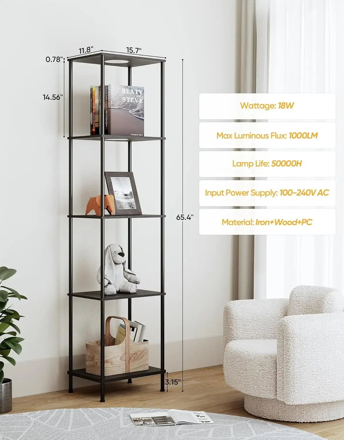 Shelf with RGBCW Light Color Changing Curio Cabinet Floor Lamp Organizer