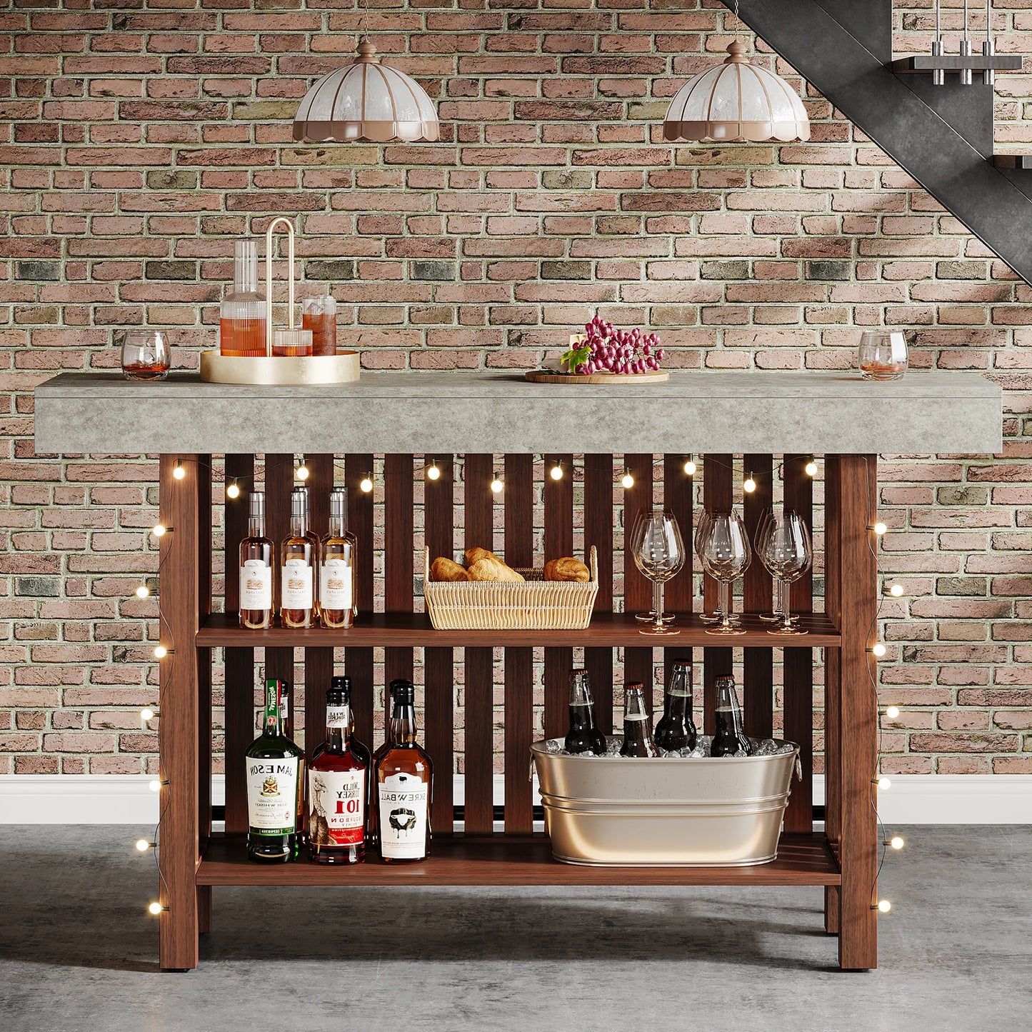 Ljustra 63 Inch Large Home Bar Unit Modern Coffee Bar Cabinet with Footrest