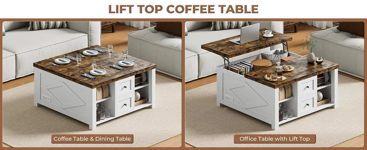 Lift Top Coffee Table Storage Modern Furniture Living Room Charging Station