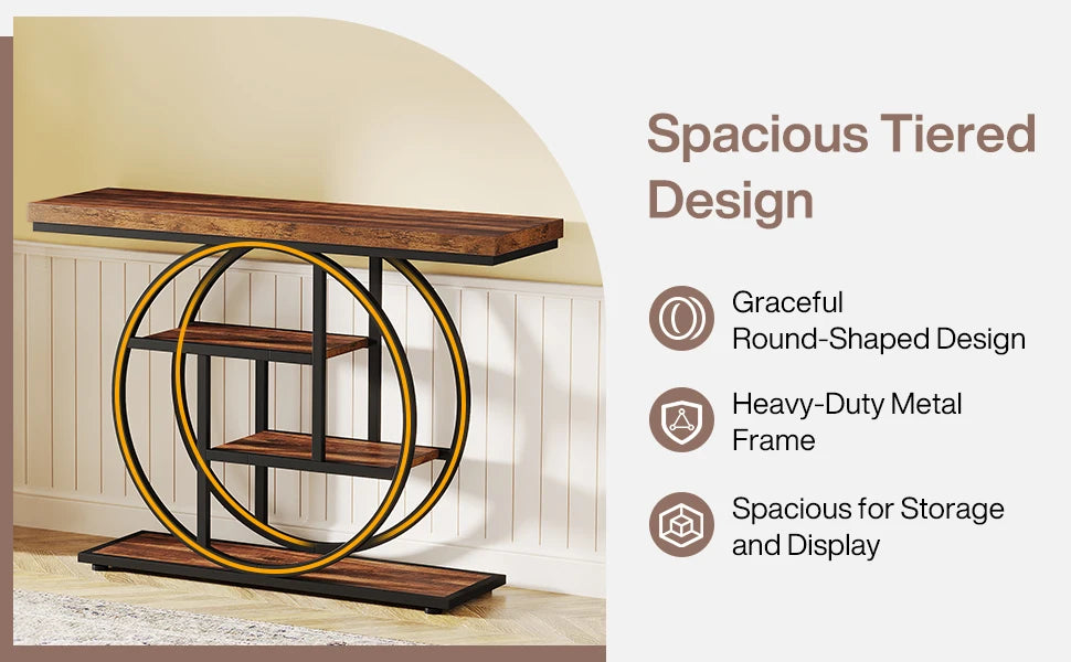 Console Table 4-Tier Entryway Table Industrial Sofa Table Living Room