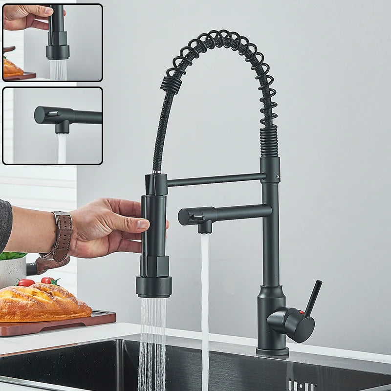 Black Kitchen Sink Faucet Pull Down Hot Cold Water Mixer 360 Rotation