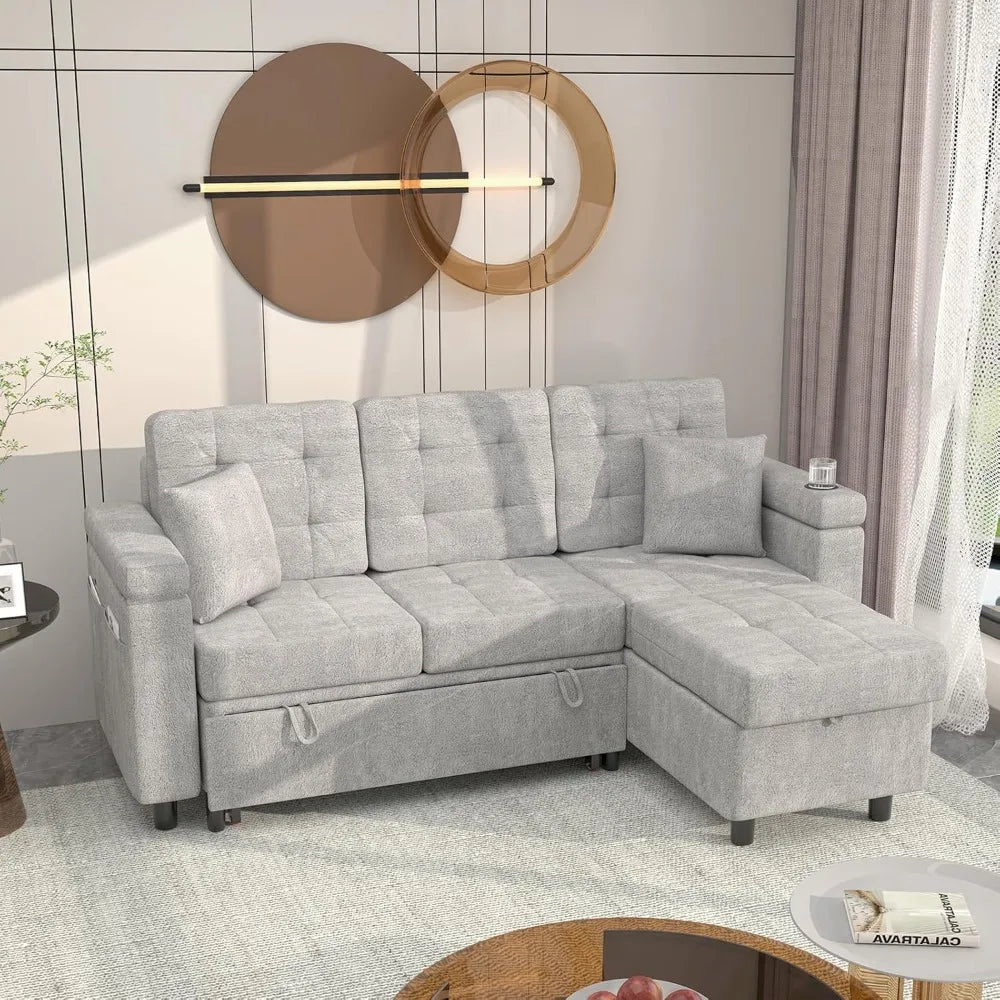 Ljustra 84 Inch Convertible Sectional Sofa L-Shape Pull Out Couch