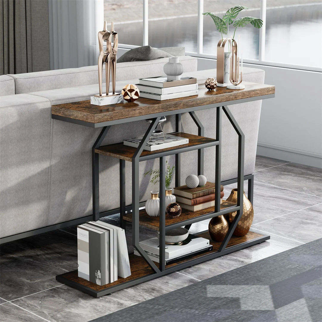 Ljustra 120cm Wood Entryway Console Table Industrial Storage Shelf