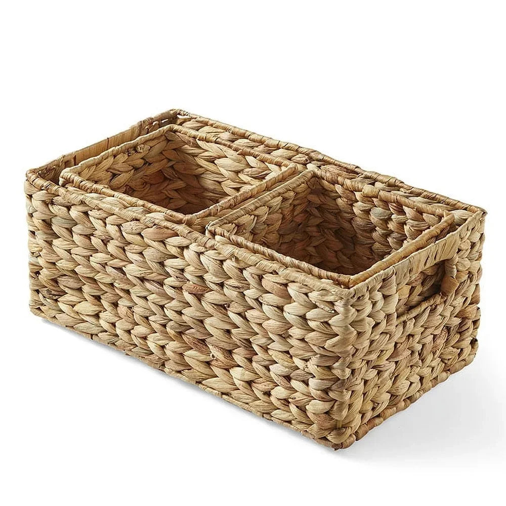 Natural Woven Water Hyacinth Storage Baskets Set of 3 Organizers