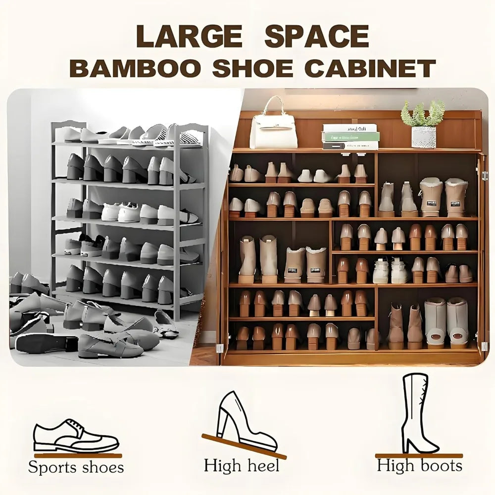 Bamboo Shoe Cabinet 8-Tier Freestanding Storage Organizer Rack for Shoes