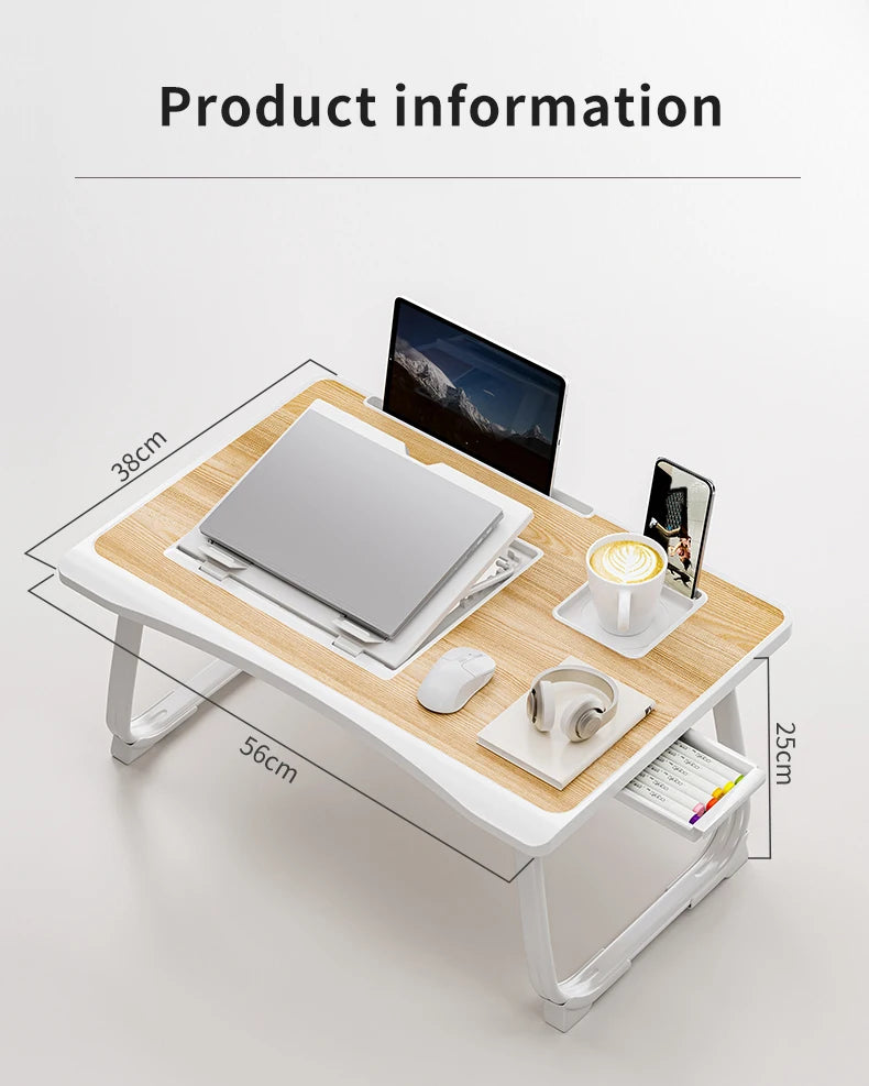Foldable Laptop Bed Desk Portable Adjustable Height with Storage Drawers