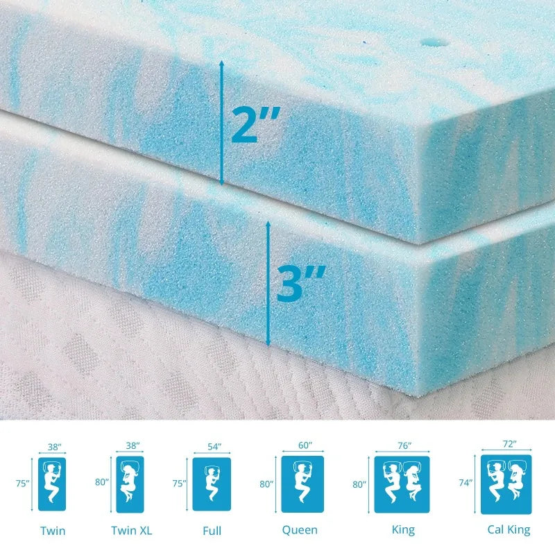 Ljustra Full Mattress Topper Gel Memory Foam CertiPUR-US Cooling Comfort