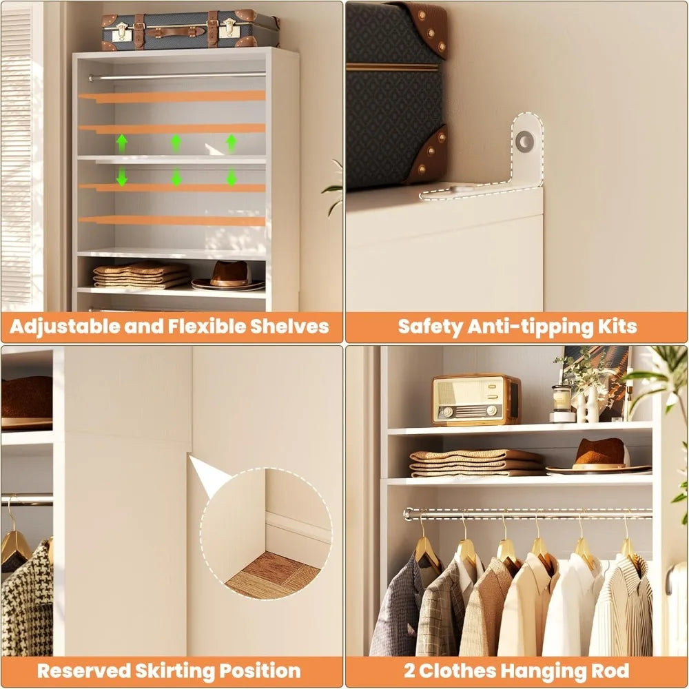 3FT Freestanding Closet Organizer with Adjustable Shelves and Rods