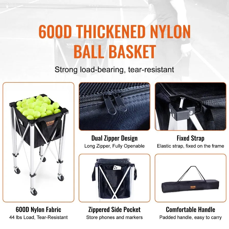Foldable Tennis Ball Hopper Cart Holds 180 Balls Lightweight Aluminum
