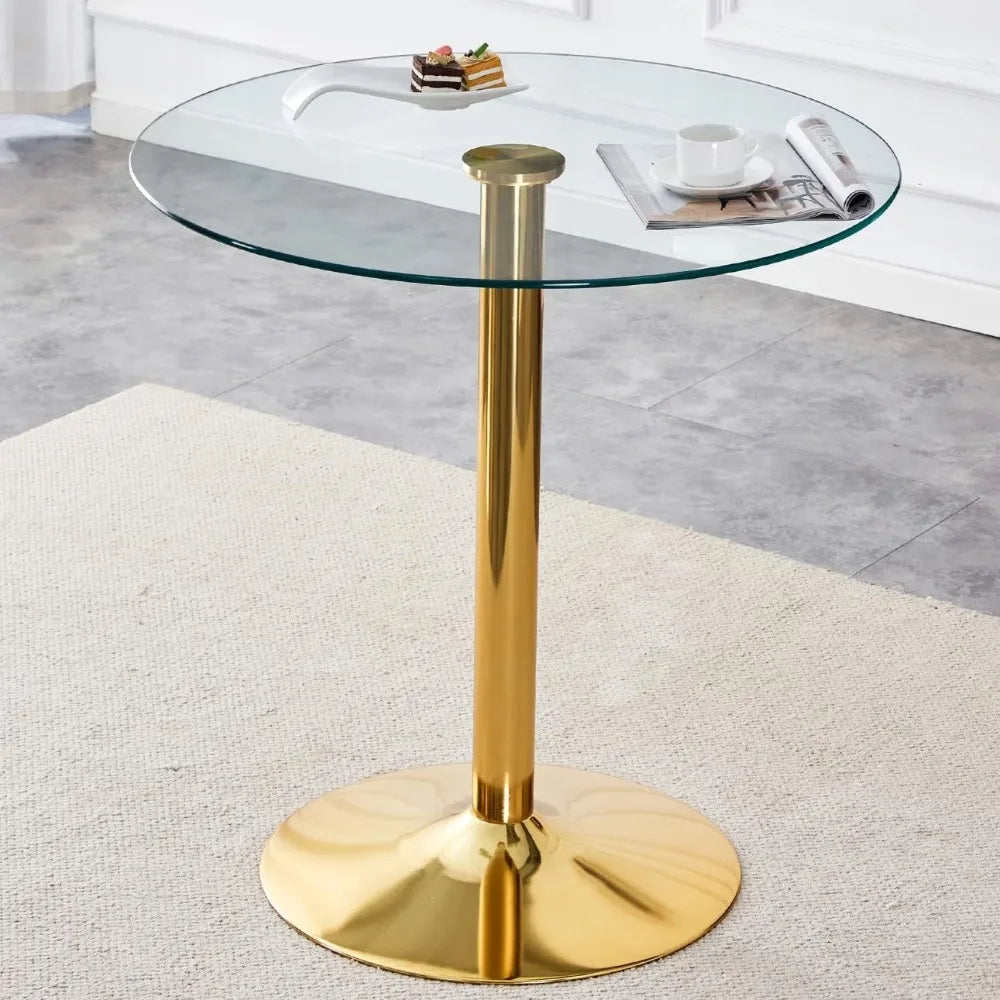 Round Counter Height Glass Bar Table 35 Inch Sturdy Golden Support