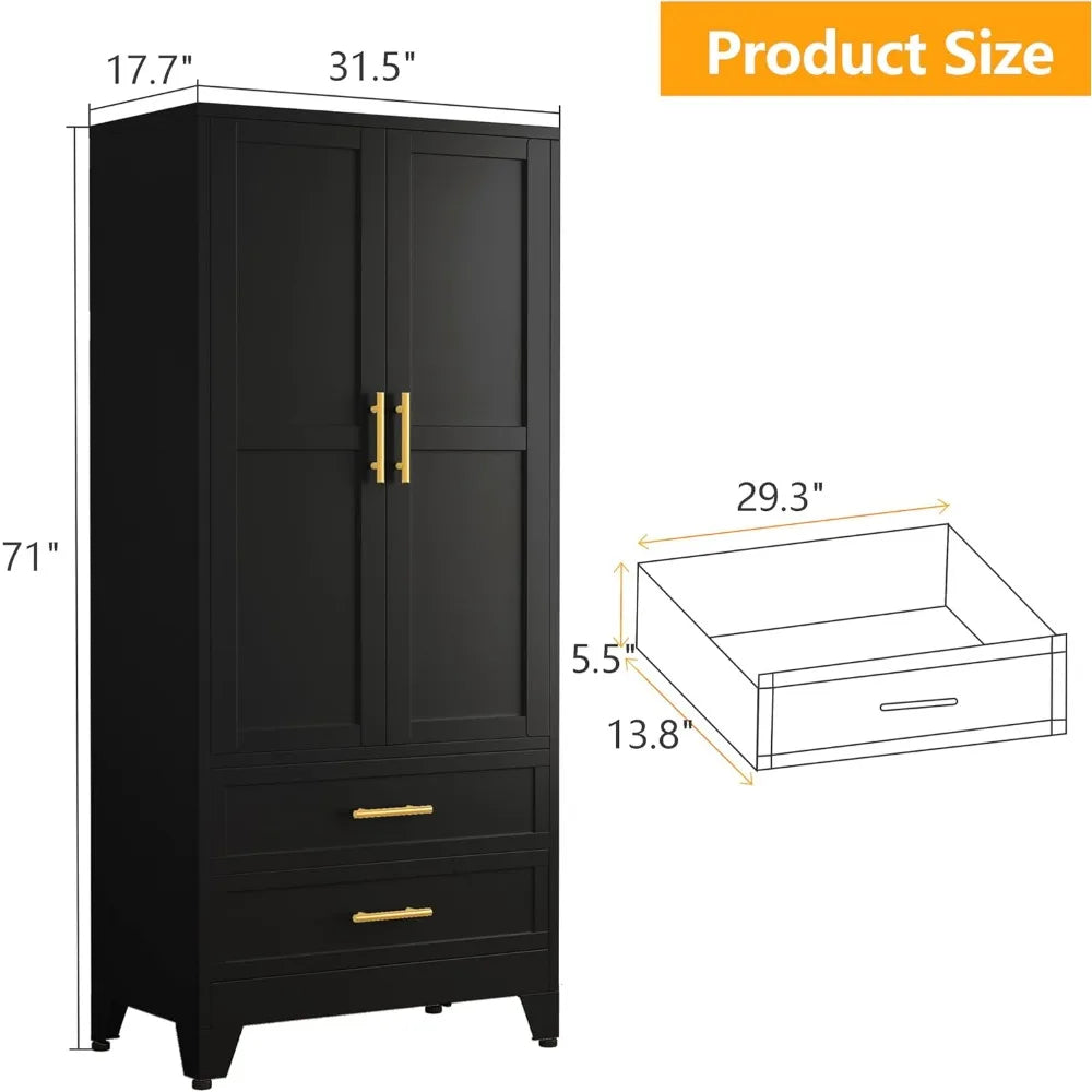 Metal Armoire Wardrobe Closet 71 Inch Storage Cabinet with Drawers