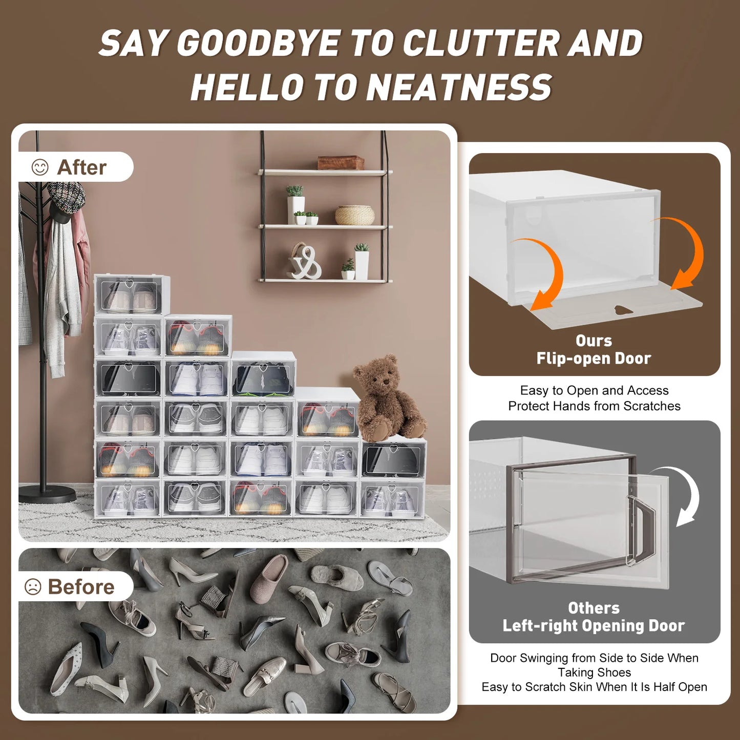 20pcs Stackable Transparent Shoe Organizer Storage Box Rack Case