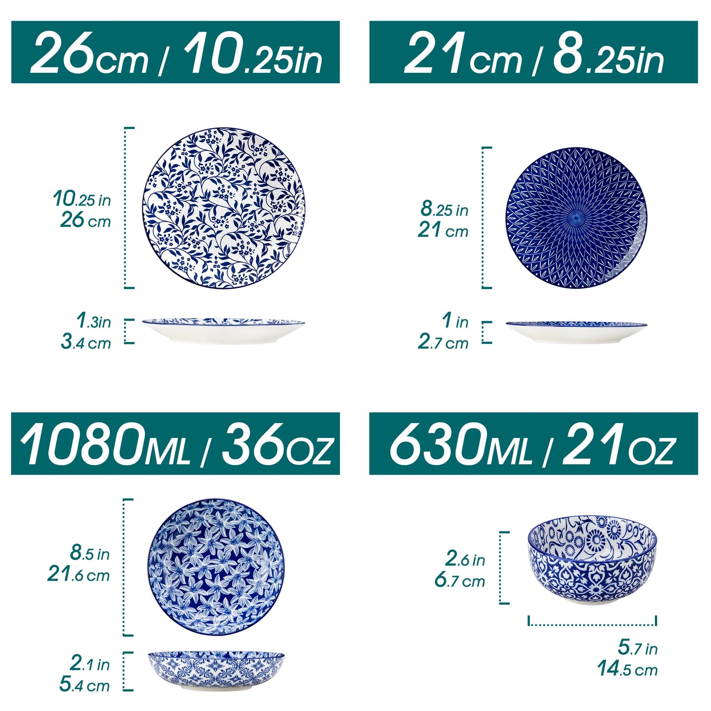 Ljustra 12/24/36 Piece Blue and White Porcelain Plate Set Tableware