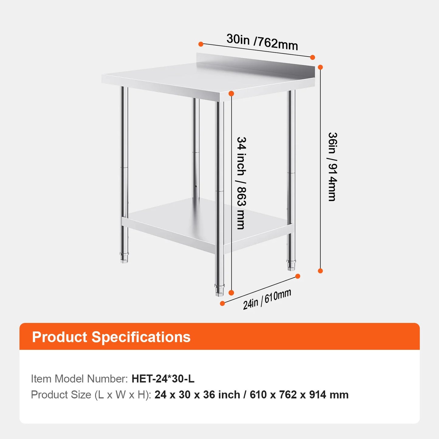 SucceBuy Stainless Steel Work Table Heavy Duty Adjustable Kitchen Table