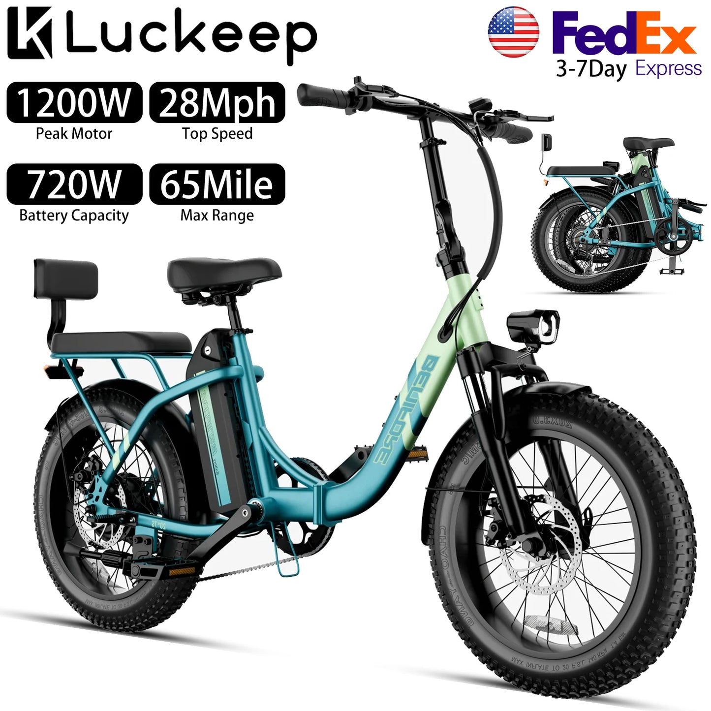 Ljustra Luckeep C23 20in Folding Electric Bike 1200W 65 Mile Range