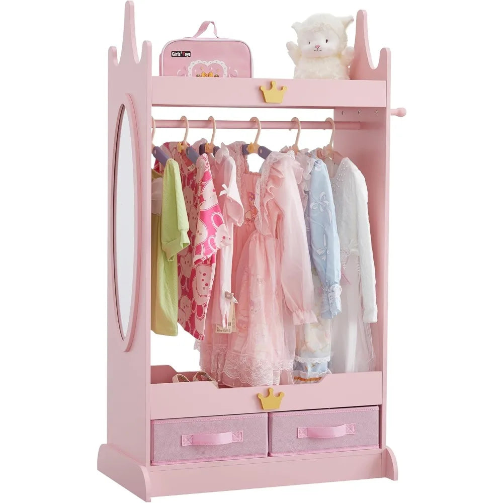 Kids Dress Up Storage Armoire with Mirror and Non-Woven Drawers