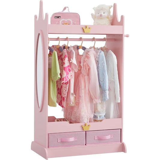 Kids Dress Up Storage Armoire with Mirror and Non-Woven Drawers