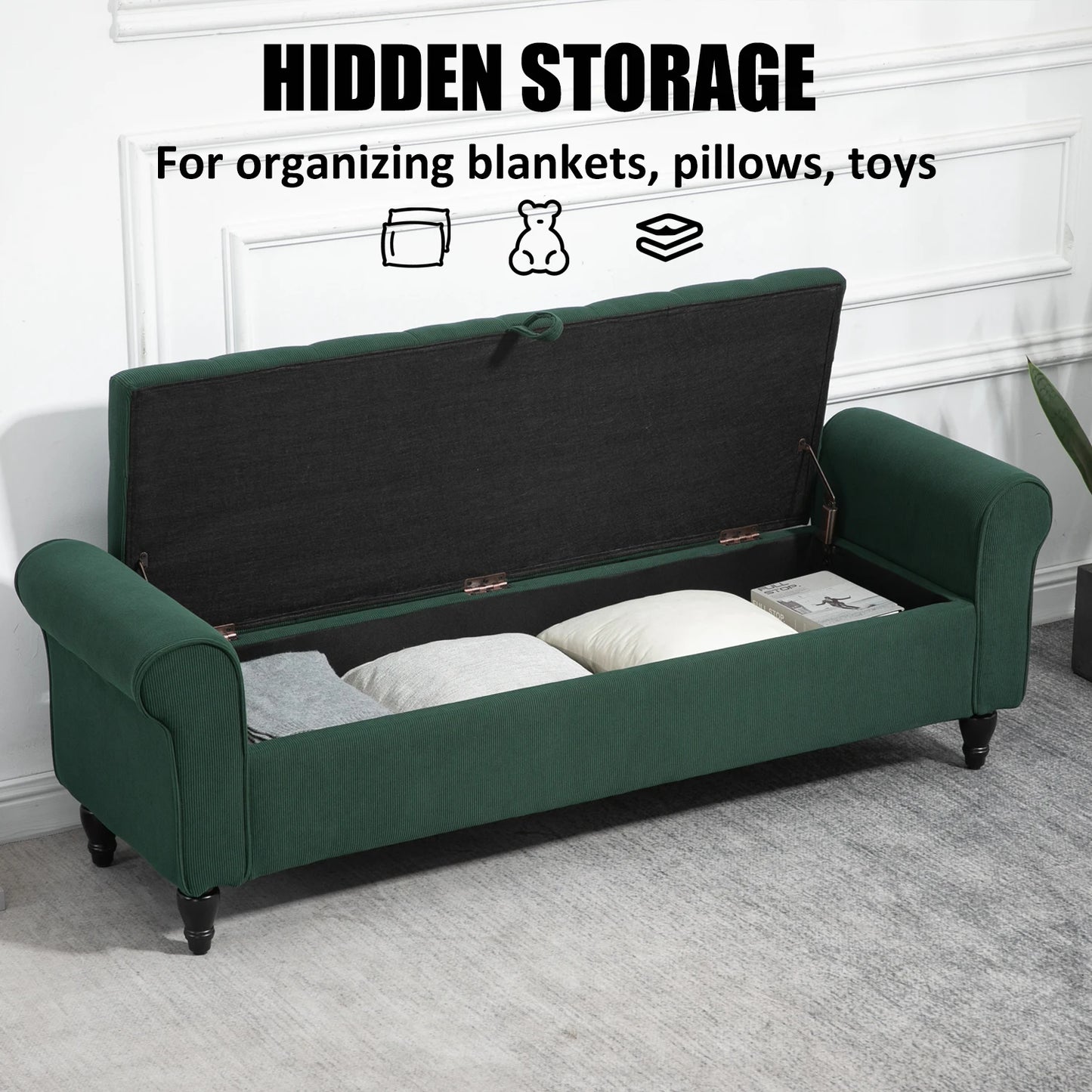 63 Storage Ottoman Upholstered Tufted Storage Bench for Living Room Bedroom